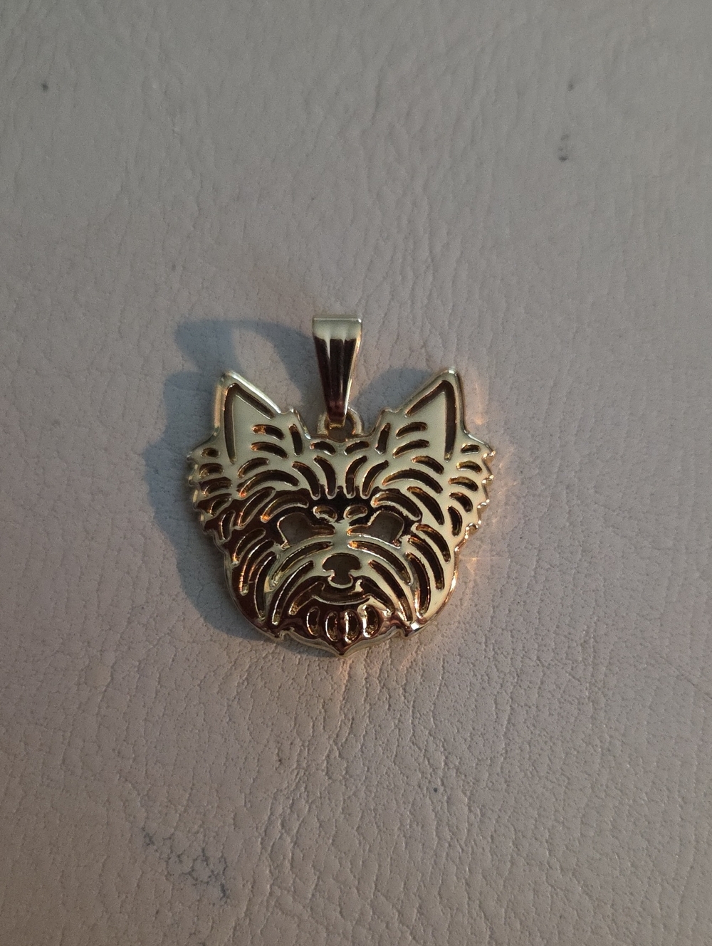 Gold Tone Yorkie Face Pendant. Pet Lover Jewelry